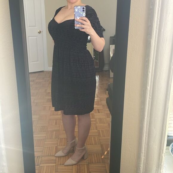 Anthropologie Meadow rue navy blue diamond abstract velvet cocktail party dress - Picture 6 of 17